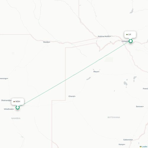 Mapa lotu bezpośredniego Windhuk – Livingstone