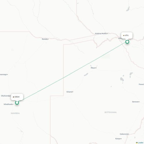 Mapa lotu bezpośredniego Windhuk – Victoria Falls