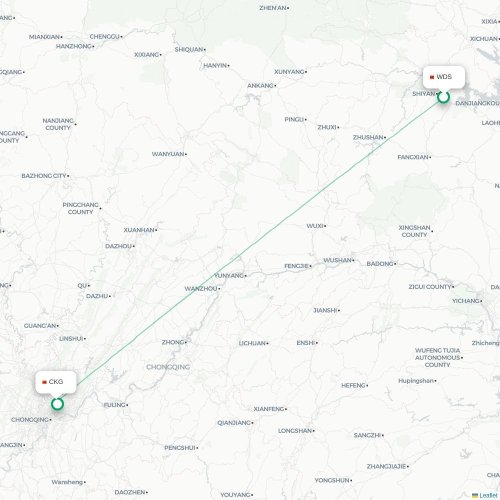 Mapa lotu bezpośredniego Shiyan – Chongqing