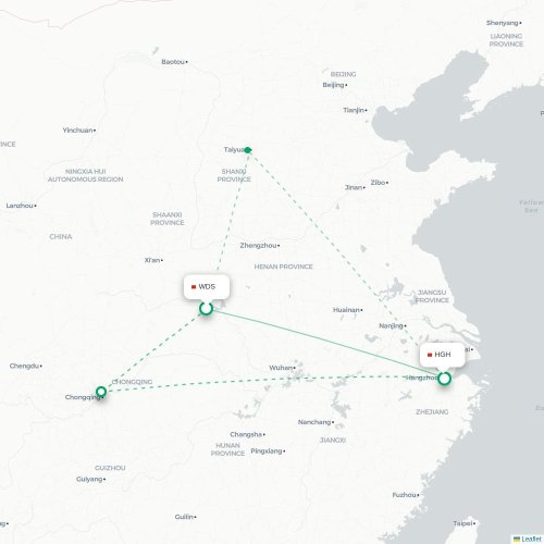 Mapa lotu bezpośredniego Shiyan – Hangzhou