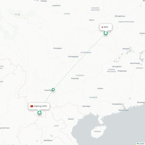Mapa lotu bezpośredniego Shiyan – Xishuangbanna