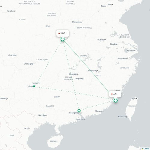 Mapa lotu bezpośredniego Shiyan – Quanzhou