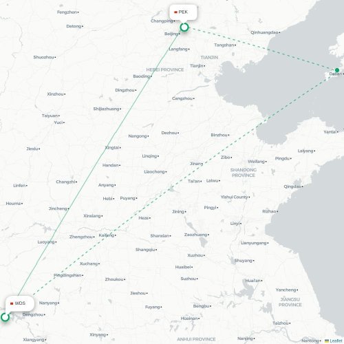 Mapa lotu bezpośredniego Shiyan – Pekin