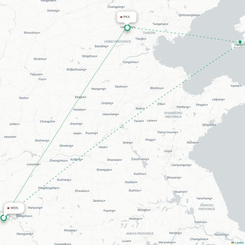 Mapa lotu bezpośredniego Shiyan – Pekin