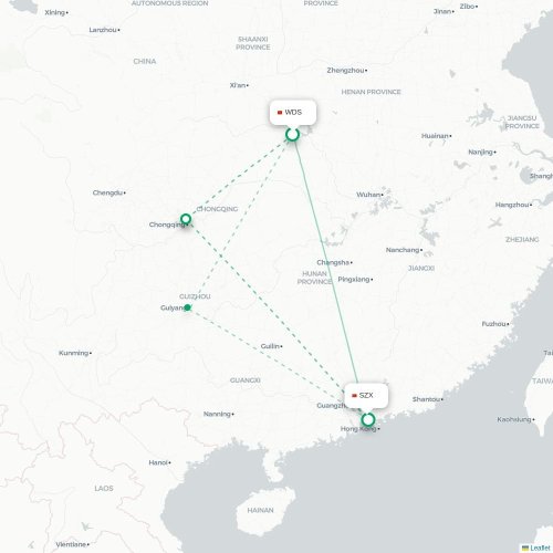 Mapa lotu bezpośredniego Shiyan – Shenzhen