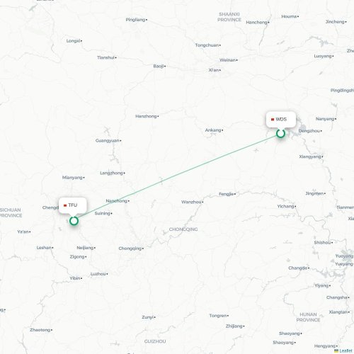 Mapa lotu bezpośredniego Shiyan – Chengdu