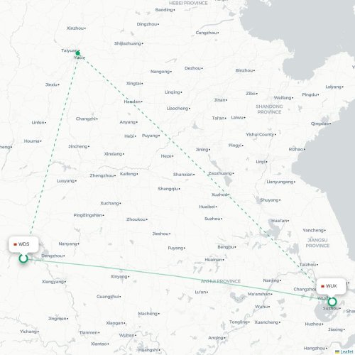 Mapa lotu bezpośredniego Shiyan – Wuxi