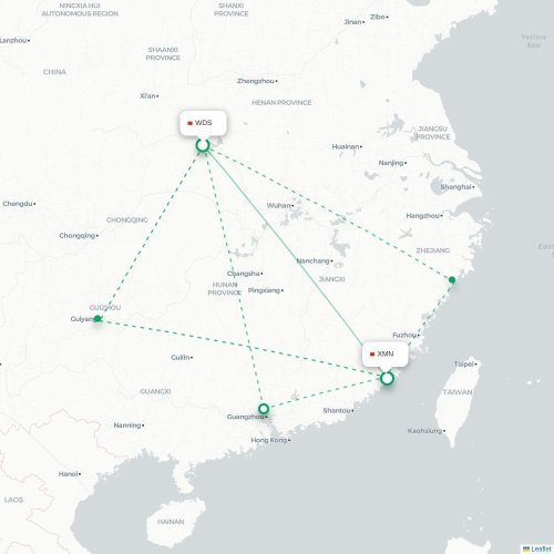Mapa lotu bezpośredniego Shiyan – Xiamen