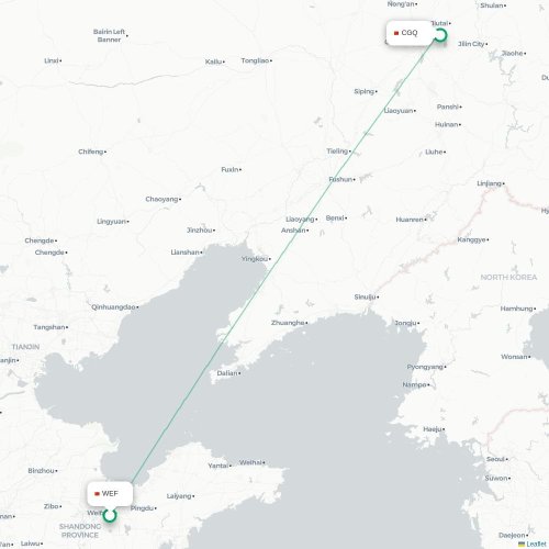 Mapa lotu bezpośredniego Weifang – Changchun
