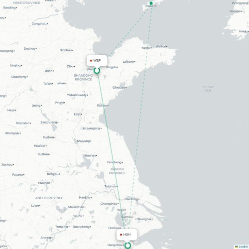 Mapa lotu bezpośredniego Weifang – Hangzhou