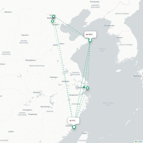 Mapa lotu bezpośredniego Weihai – Fuzhou