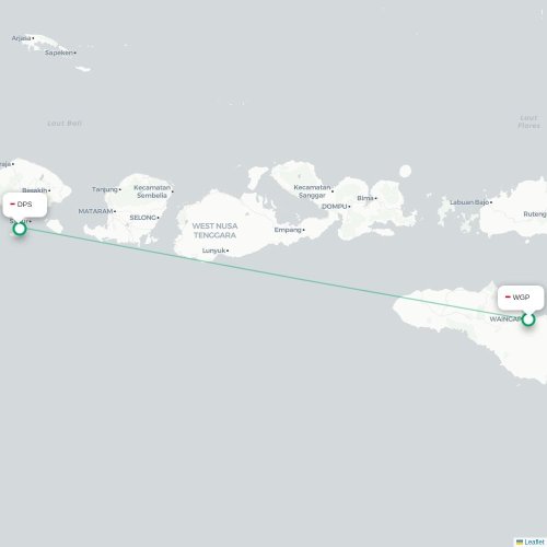 Mapa lotu bezpośredniego Waingapu – Denpasar