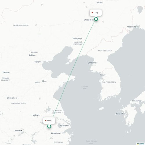 Mapa lotu bezpośredniego Wuhu – Changchun