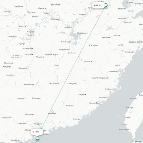 Mapa lotu bezpośredniego Wuhu – Zhuhai
