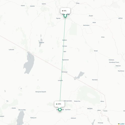 Mapa de vuelo directo Nairobi - Arusha