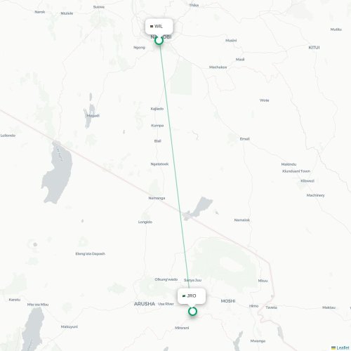 Mapa de vuelo directo Nairobi - Arusha