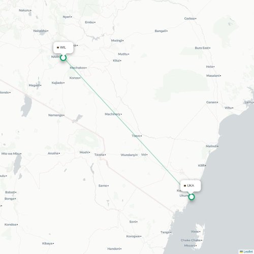 Nairobi - Ukunda kaart van rechtstreekse vlucht