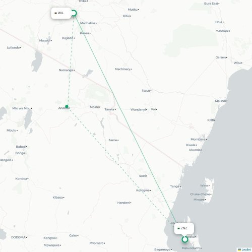Mapa de vuelo directo Nairobi - Zanzíbar