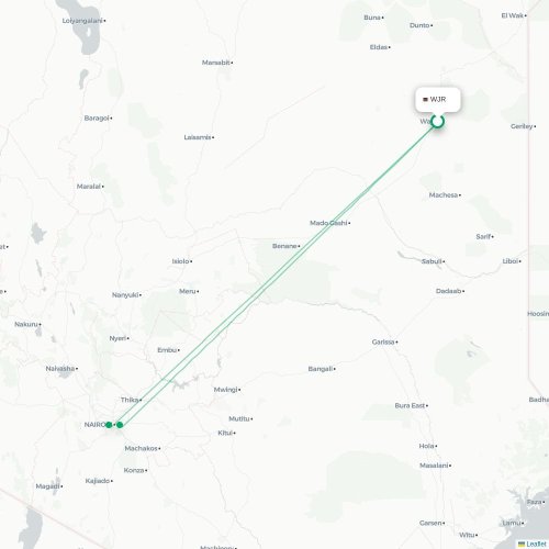 Mapa de vuelo directo Wajir - Nairobi