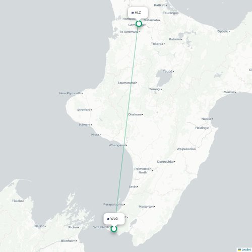 Wellington - Hamilton kort over direkte fly