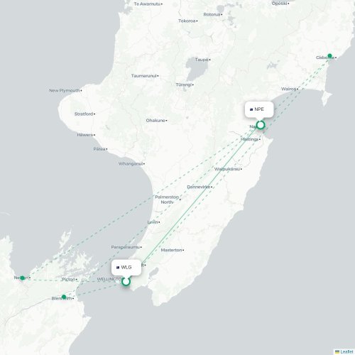 Wellington - Napier kort over direkte fly
