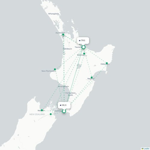 Wellington - Tauranga kort over direkte fly