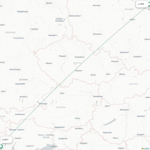 Mapa lotu bezpośredniego Warszawa – Bergamo