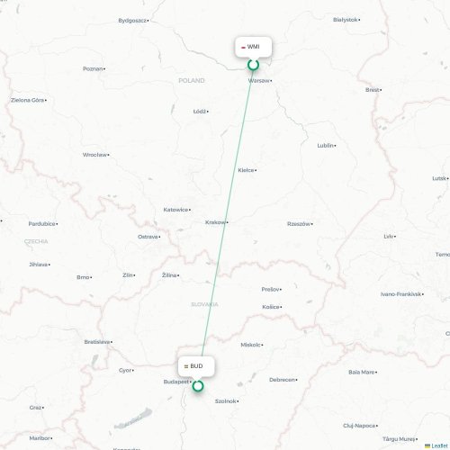 Warschau - Boedapest kaart van rechtstreekse vlucht