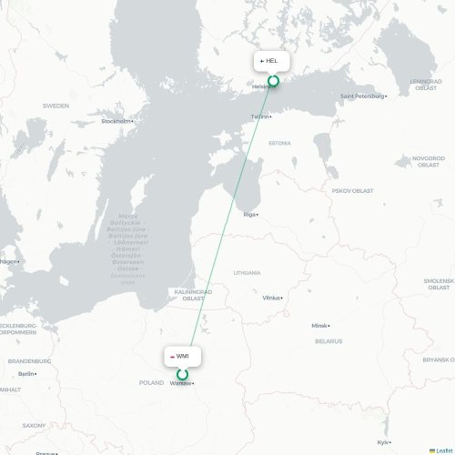 Warszawa - Helsingfors karta över direktflyg