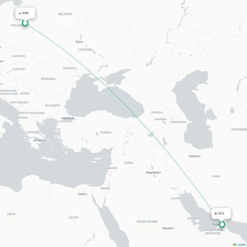 Mapa lotu bezpośredniego Warszawa – Szardża