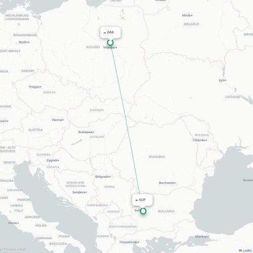Mapa de vuelo directo Varsovia - Sofía