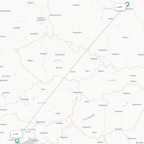 Mapa lotu bezpośredniego Warszawa – Wenecja