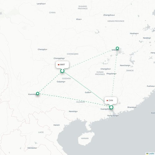 Mapa lotu bezpośredniego Zunyi – Kanton