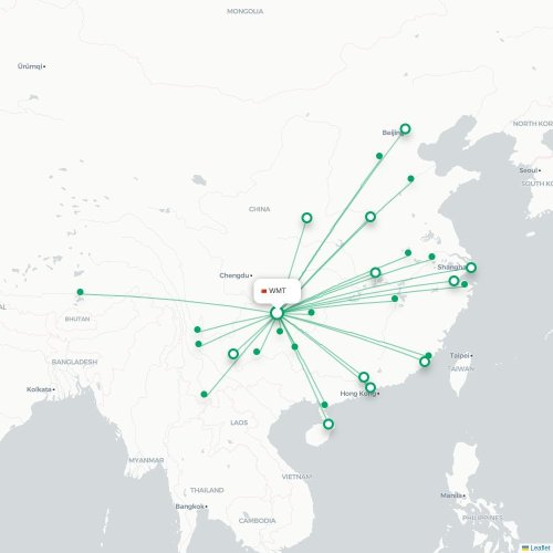 Mapa lotu bezpośredniego Zunyi – Zhuhai