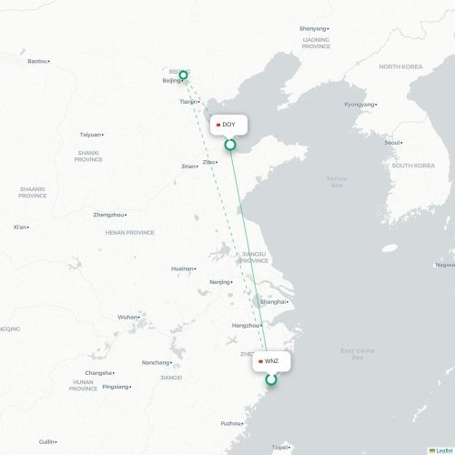 Mapa lotu bezpośredniego Wenzhou – Dongying