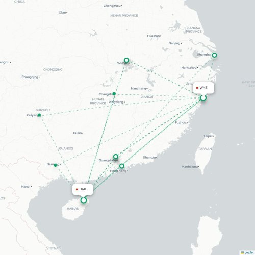 Mapa lotu bezpośredniego Wenzhou – Haikou