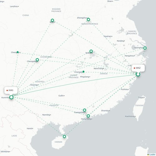 Mapa lotu bezpośredniego Wenzhou – Kunming