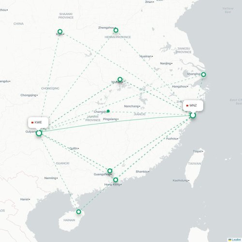 Mapa lotu bezpośredniego Wenzhou – Guiyang