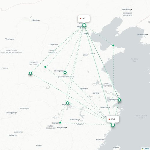 Wenzhou - Peking kaart van rechtstreekse vlucht