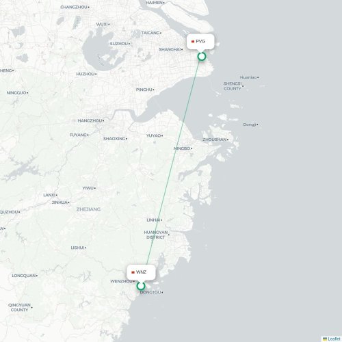 Mapa lotu bezpośredniego Wenzhou – Szanghaj