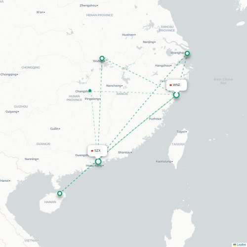 Mapa lotu bezpośredniego Wenzhou – Shenzhen