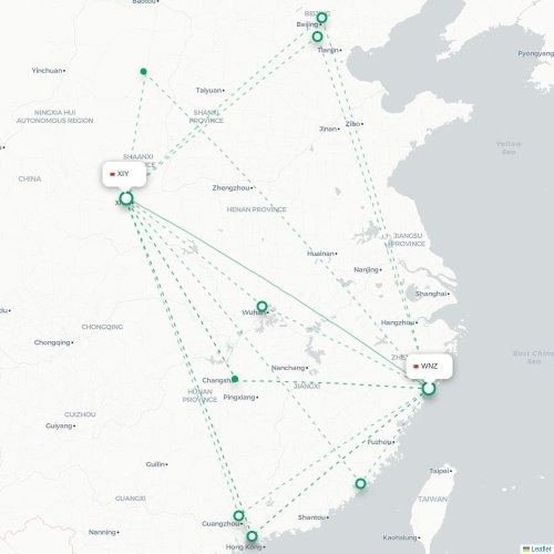 Mapa lotu bezpośredniego Wenzhou – Xi'an