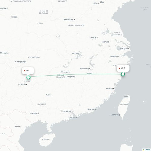 Mapa lotu bezpośredniego Wenzhou – Zunyi