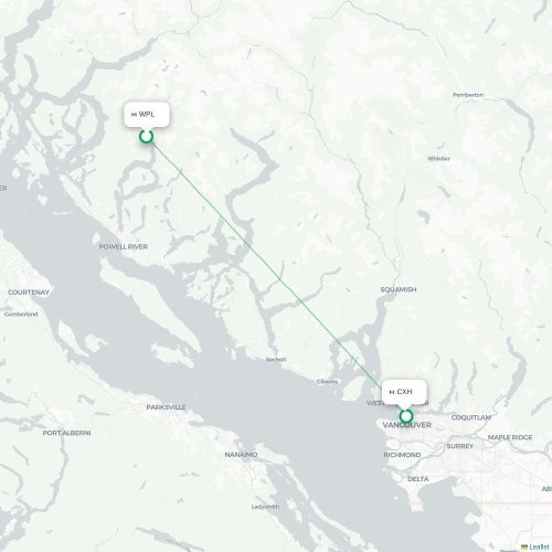Mapa de vuelo directo Powell Lake - Vancouver
