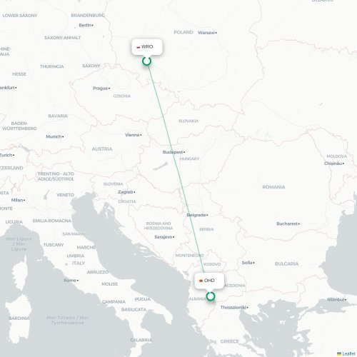 Wroclaw - Ohrid karta över direktflyg