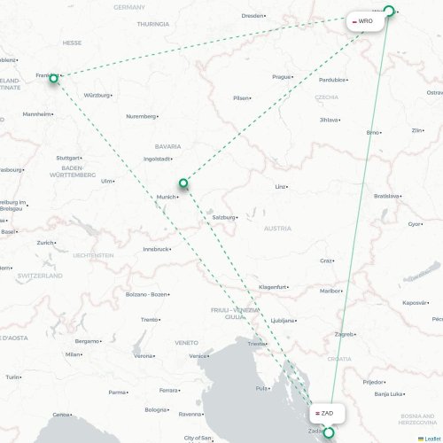 Mapa lotu bezpośredniego Wrocław – Zadar