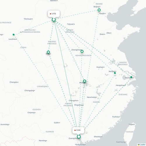 Mapa lotu bezpośredniego Chongqing – Kanton