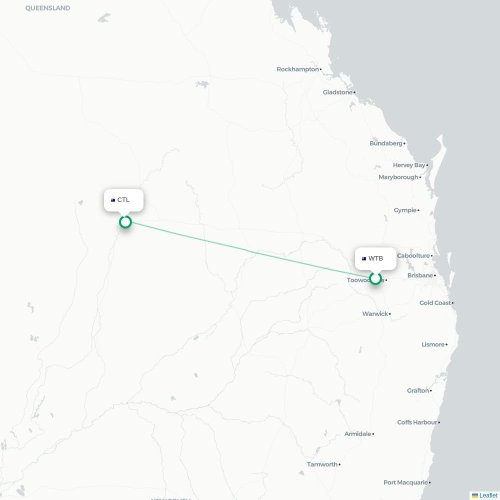 Mapa de vuelo directo Toowoomba City - Charleville