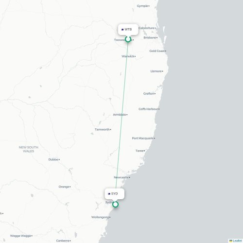 Mapa de vuelo directo Toowoomba City - Sídney