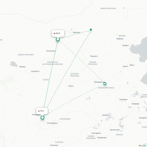 Mapa lotu bezpośredniego Wuhai – Chengdu